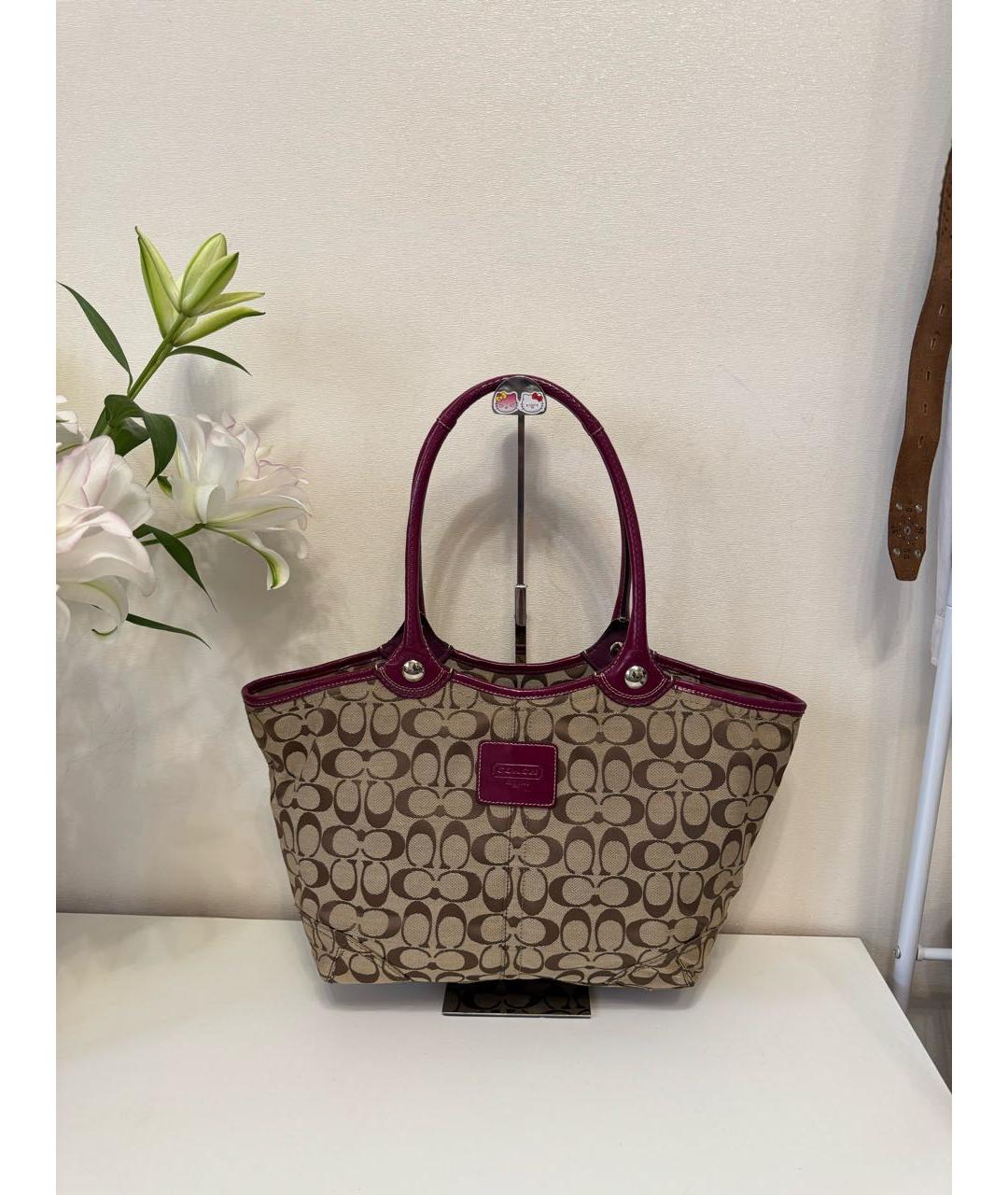 COACH Фиолетовая сумка тоут из канвы, фото 7