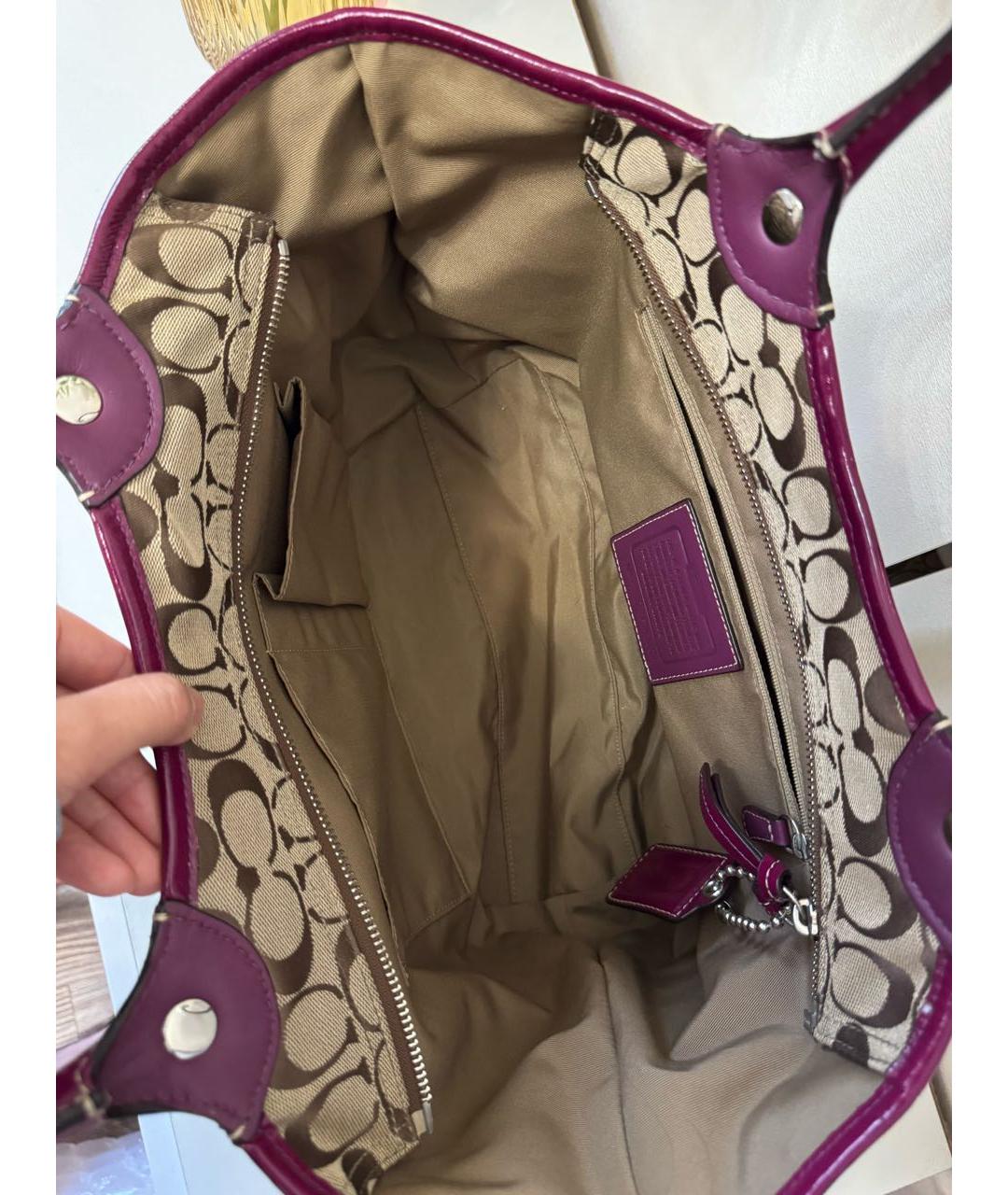 COACH Фиолетовая сумка тоут из канвы, фото 4