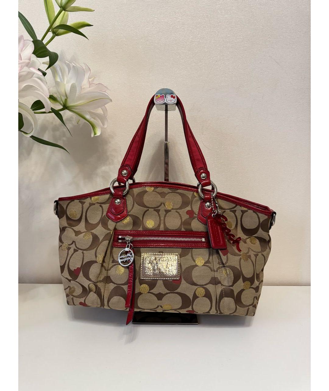 COACH Бежевая сумка с короткими ручками из канвы, фото 7