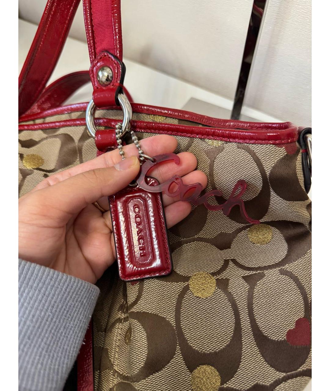 COACH Бежевая сумка с короткими ручками из канвы, фото 2