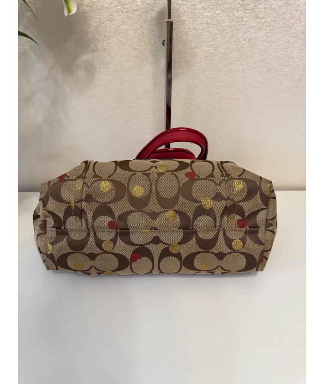 COACH Бежевая сумка с короткими ручками из канвы, фото 6