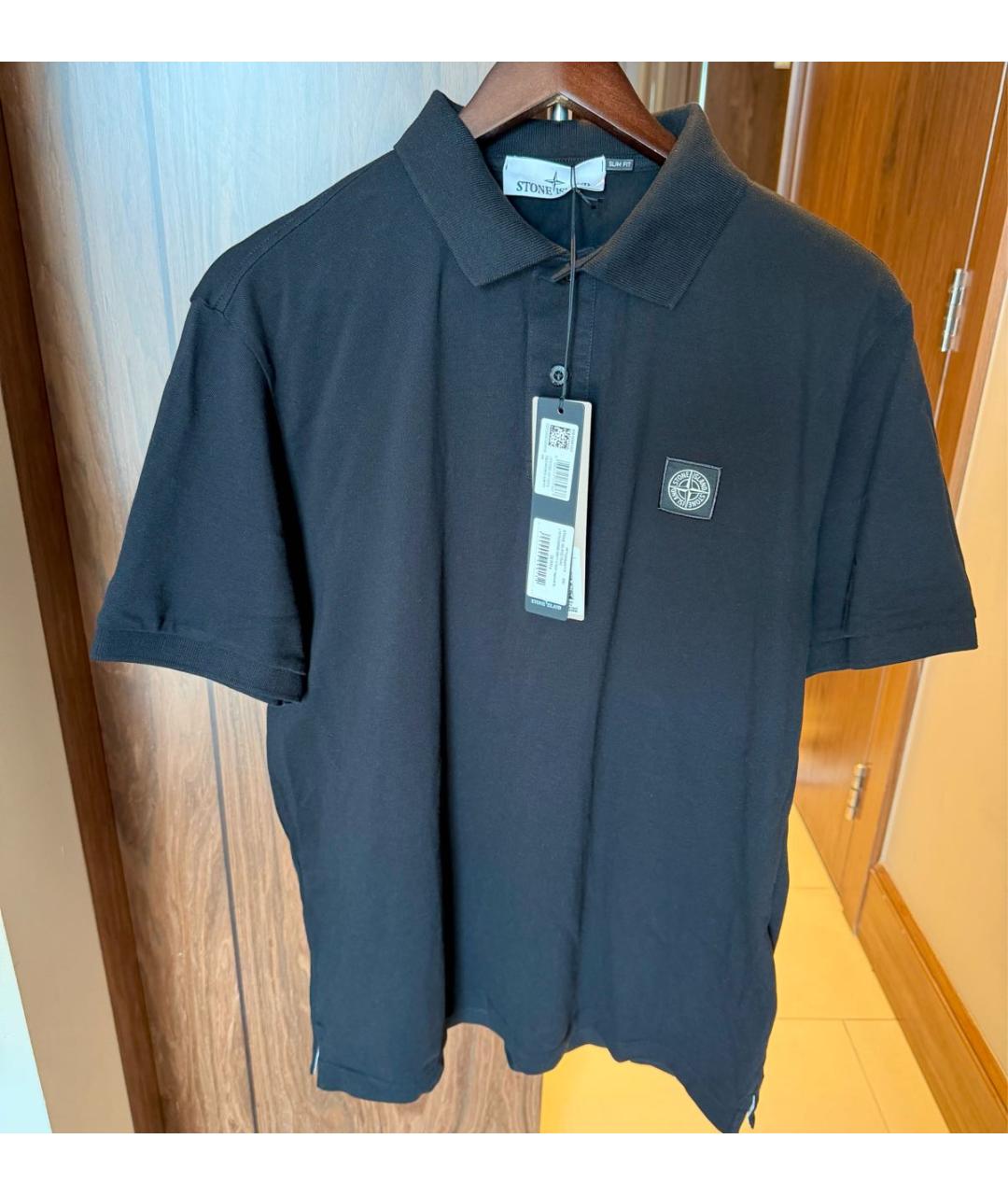 STONE ISLAND Черное хлопковое поло с коротким рукавом, фото 2