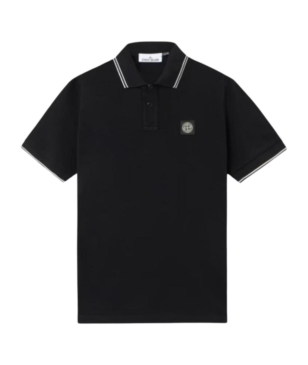 STONE ISLAND Черное хлопковое поло с коротким рукавом, фото 1