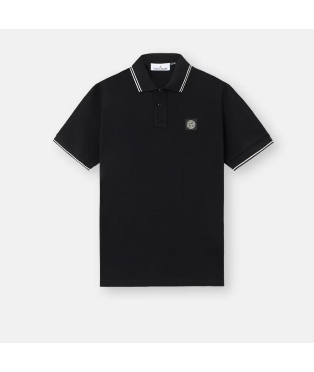 STONE ISLAND Черное хлопковое поло с коротким рукавом, фото 9