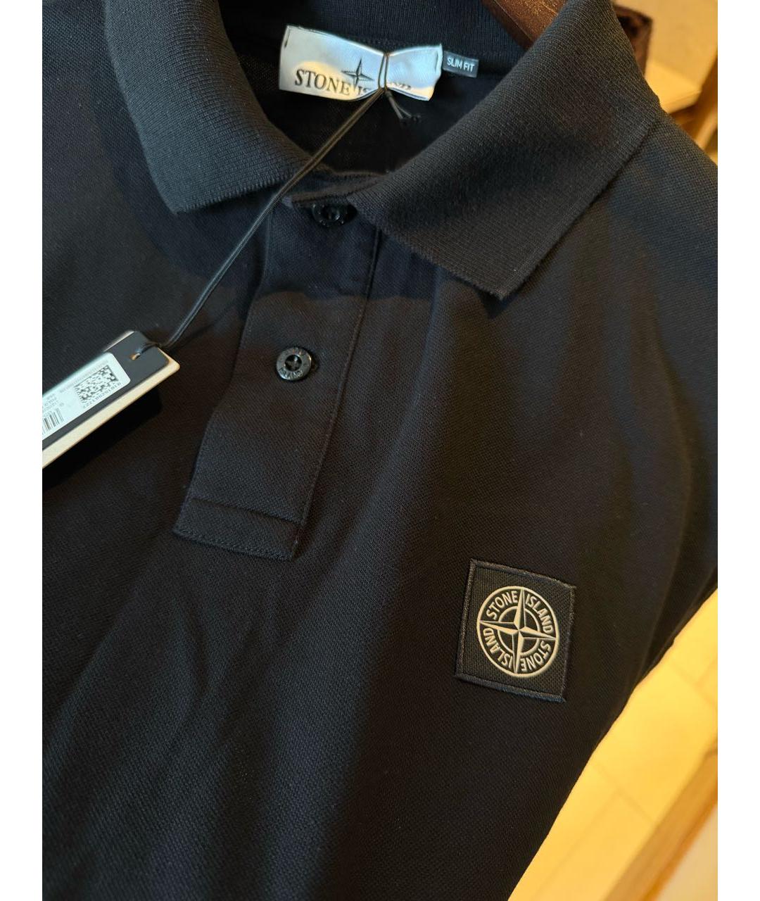 STONE ISLAND Черное хлопковое поло с коротким рукавом, фото 3
