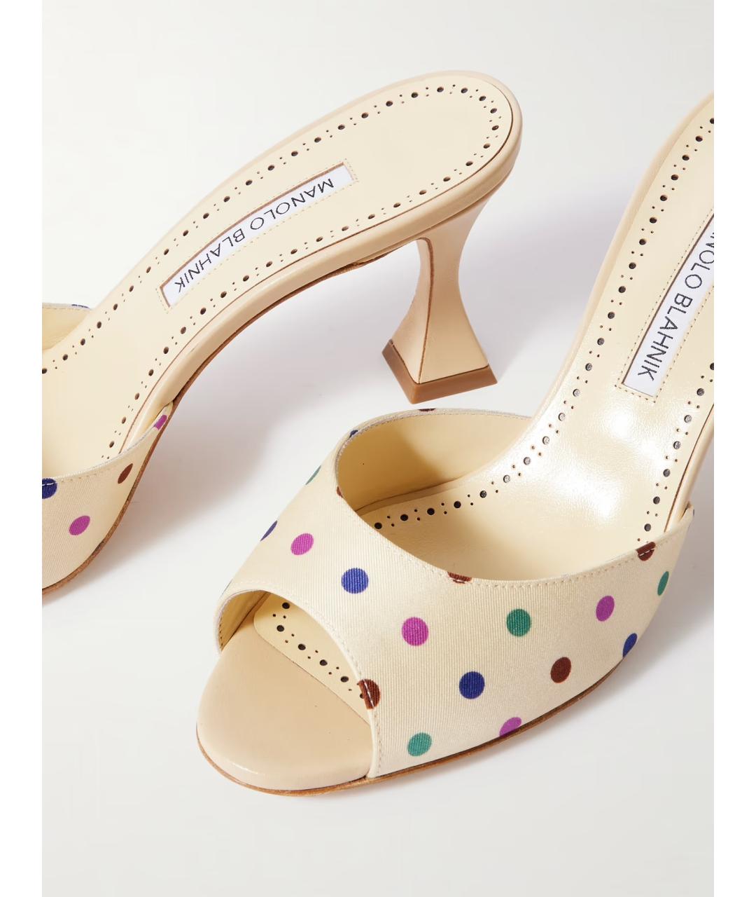 MANOLO BLAHNIK Бежевые текстильные мюли, фото 4