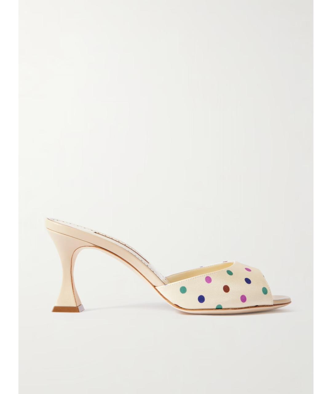 MANOLO BLAHNIK Бежевые текстильные мюли, фото 5