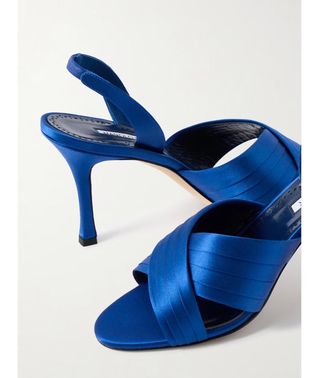 MANOLO BLAHNIK Синие текстильные мюли, фото 4