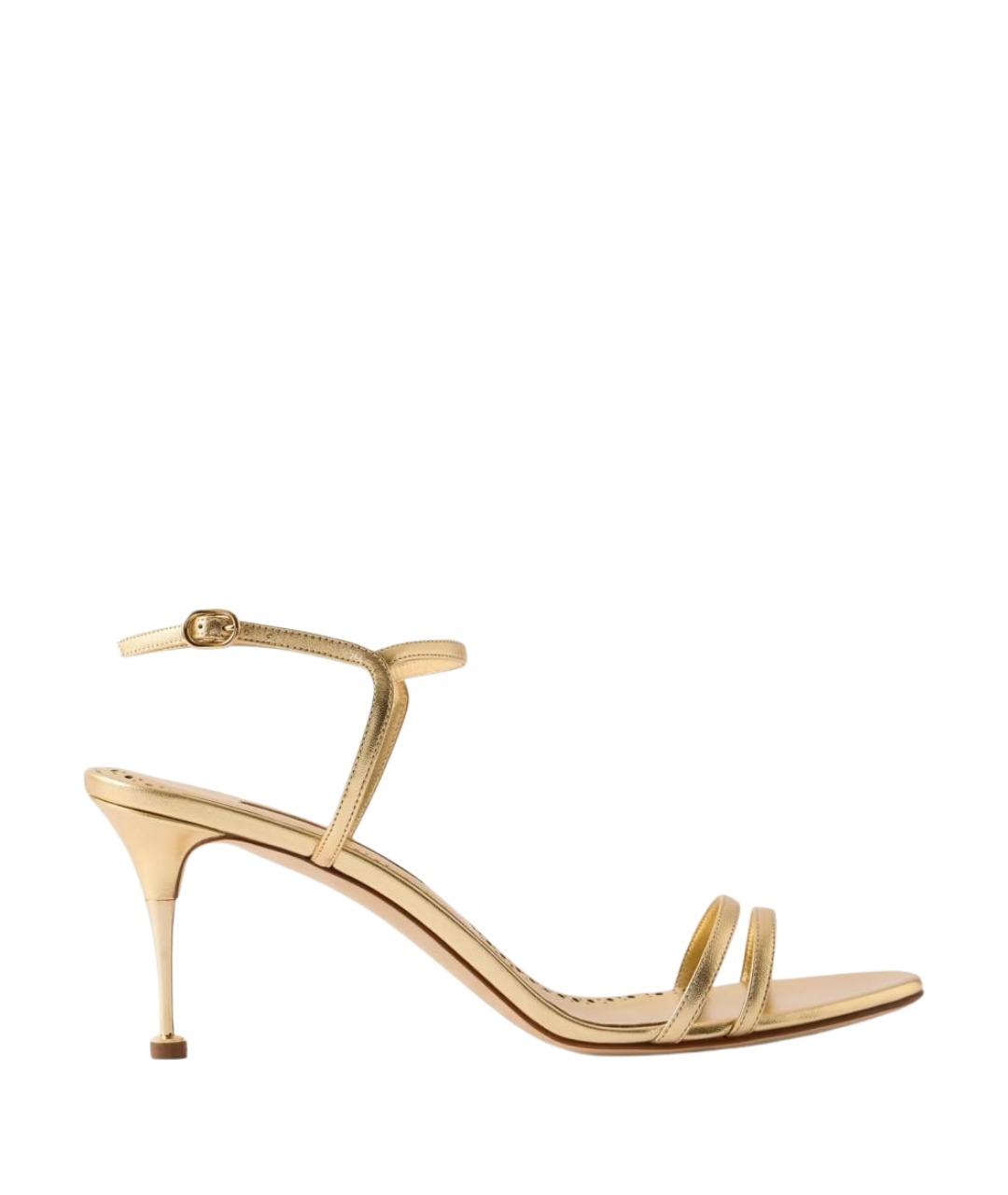 MANOLO BLAHNIK Золотые кожаные босоножки, фото 1