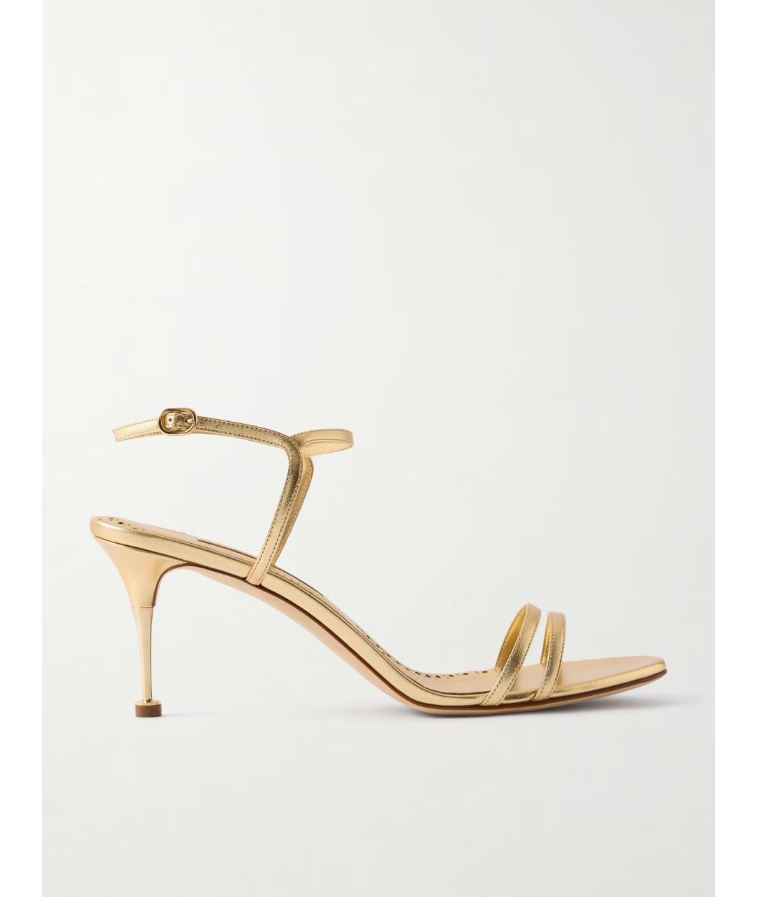 MANOLO BLAHNIK Золотые кожаные босоножки, фото 6