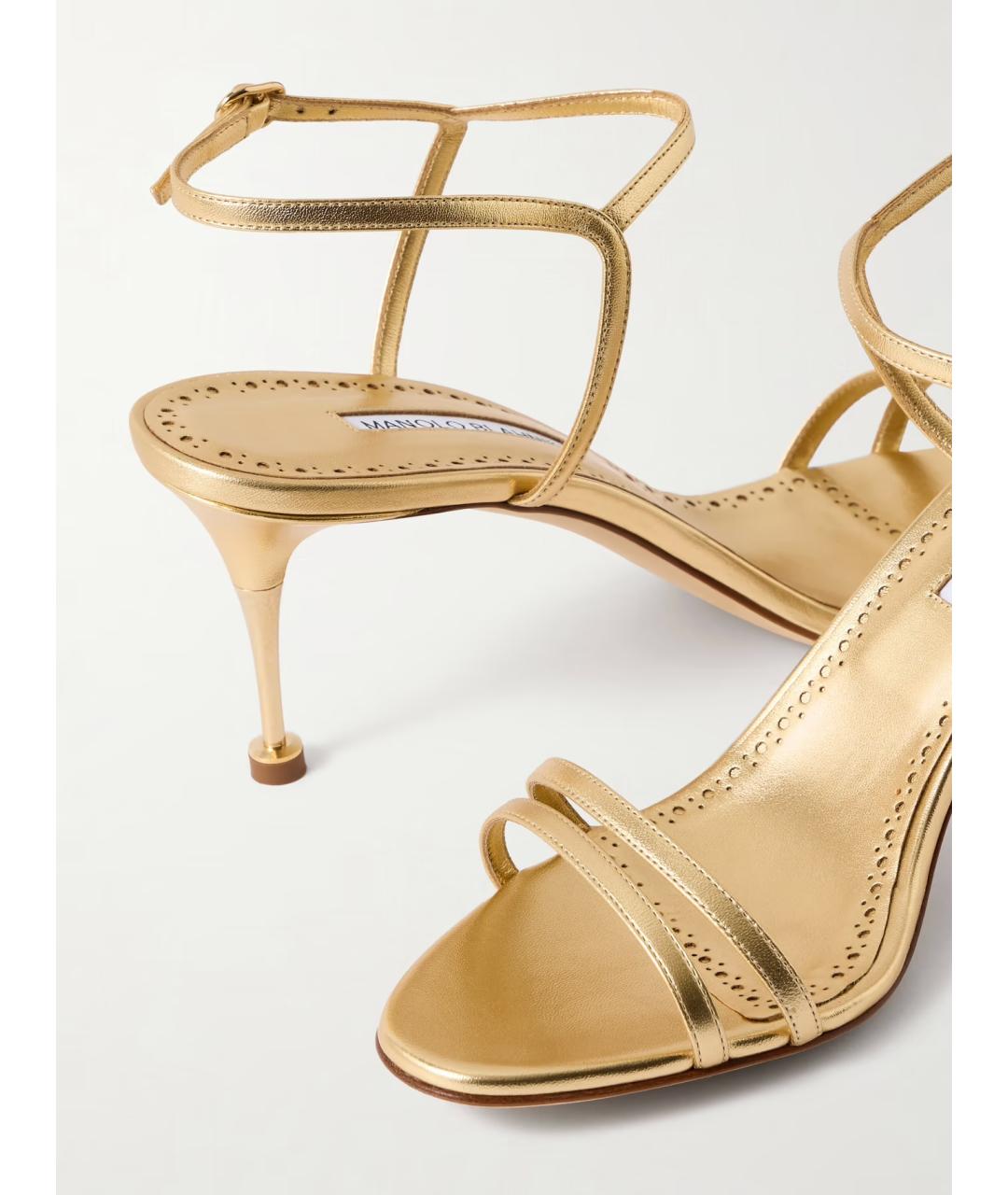 MANOLO BLAHNIK Золотые кожаные босоножки, фото 4
