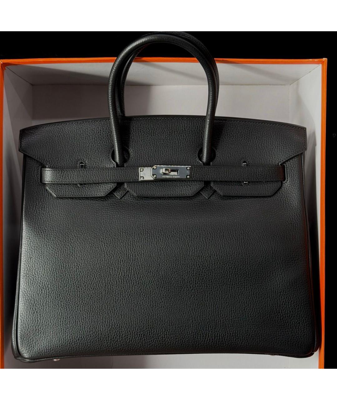 HERMES Черная кожаная сумка тоут, фото 3