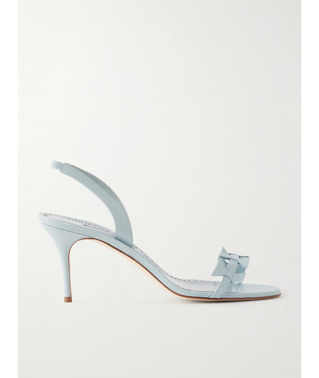 MANOLO BLAHNIK Голубые кожаные мюли, фото 6