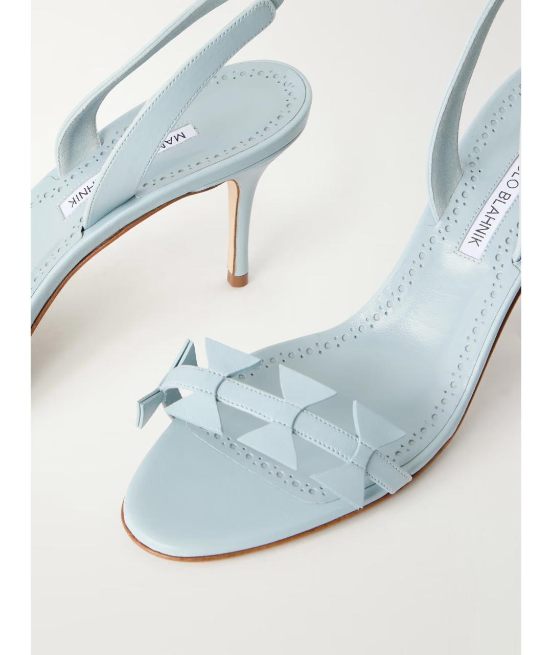 MANOLO BLAHNIK Голубые кожаные мюли, фото 4