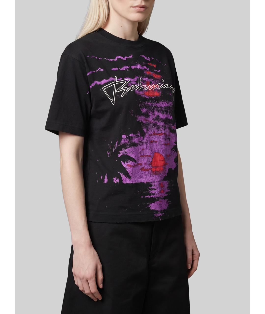 BALENCIAGA Черная хлопковая футболка, фото 2