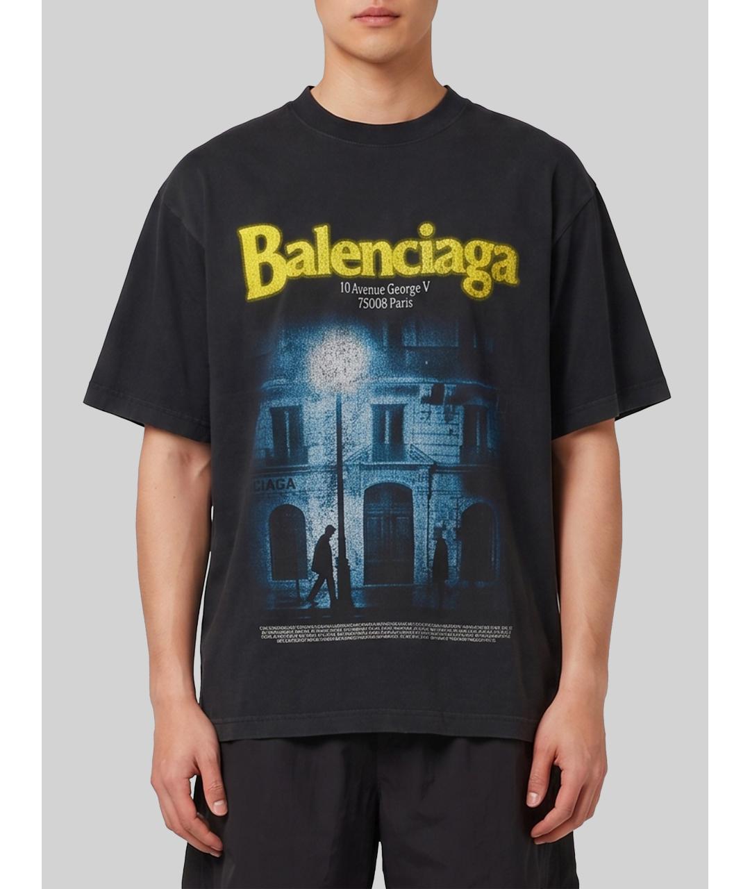 BALENCIAGA Черная хлопковая футболка, фото 4