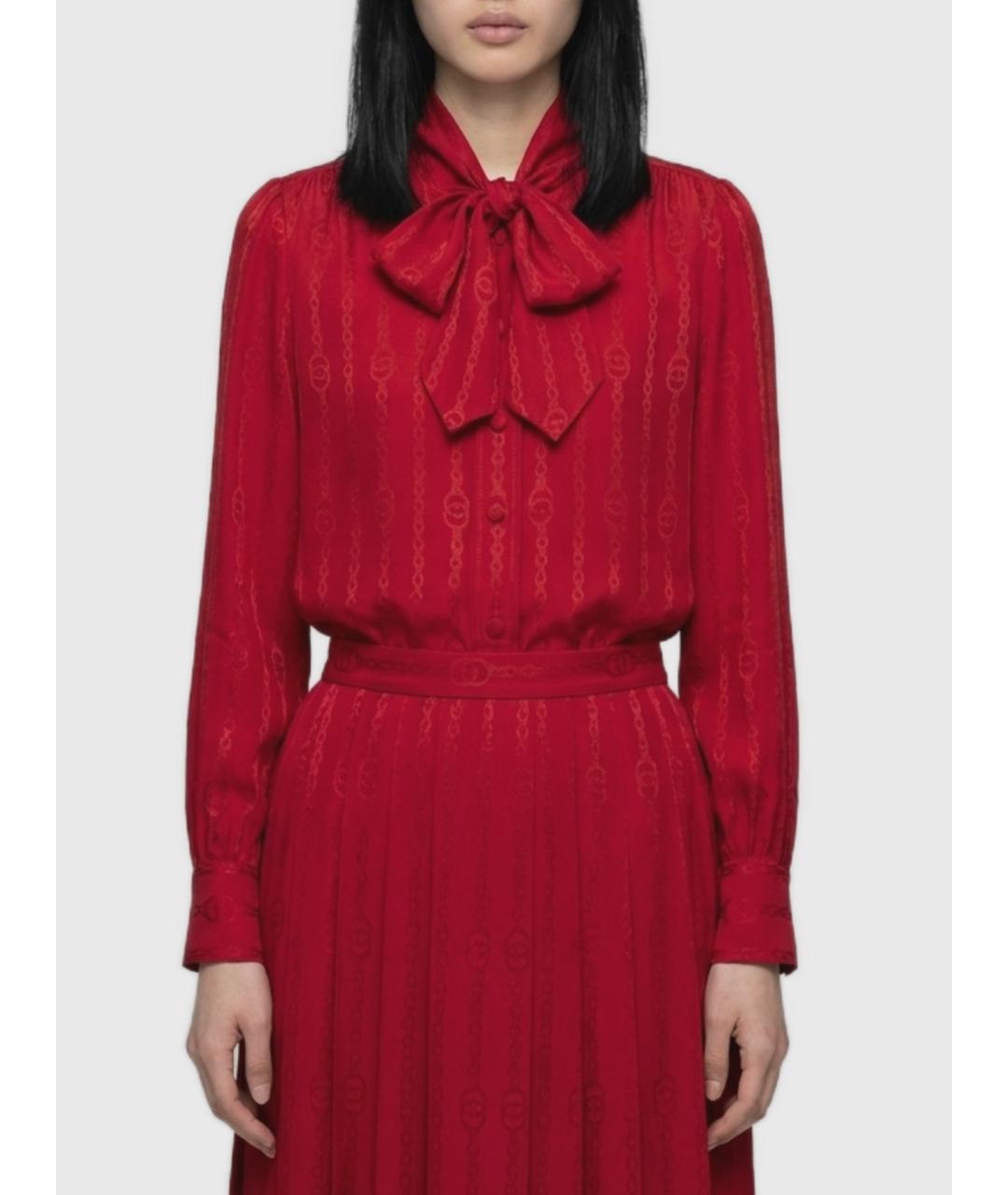 GUCCI Красная шелковая блузы, фото 2