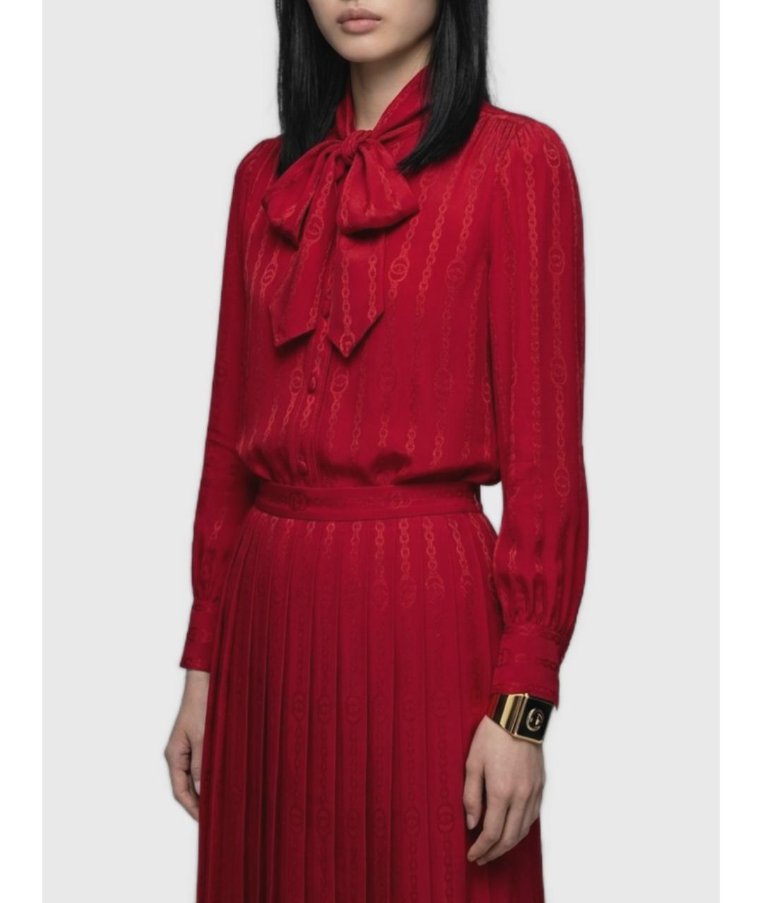 GUCCI Красная шелковая блузы, фото 4