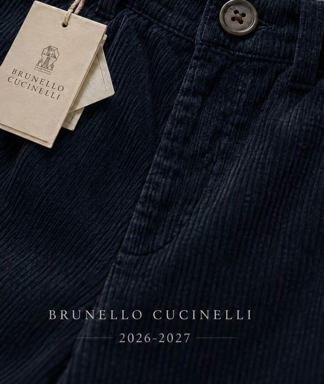 BRUNELLO CUCINELLI Темно-синие хлопковые повседневные брюки, фото 3