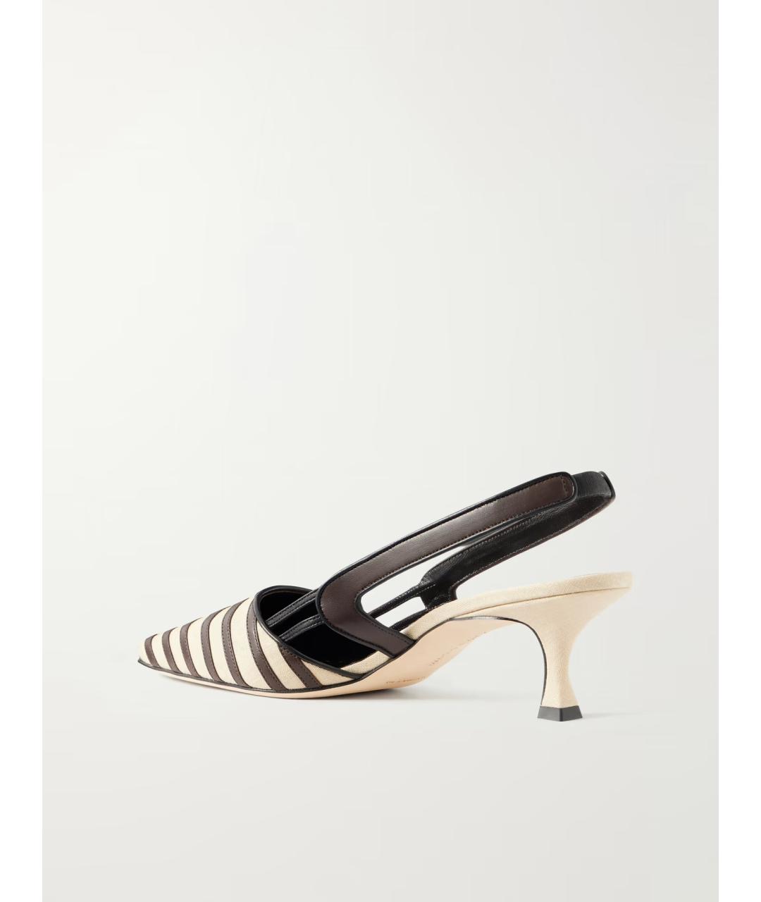 MANOLO BLAHNIK Бежевые текстильные лодочки на низком каблуке, фото 4