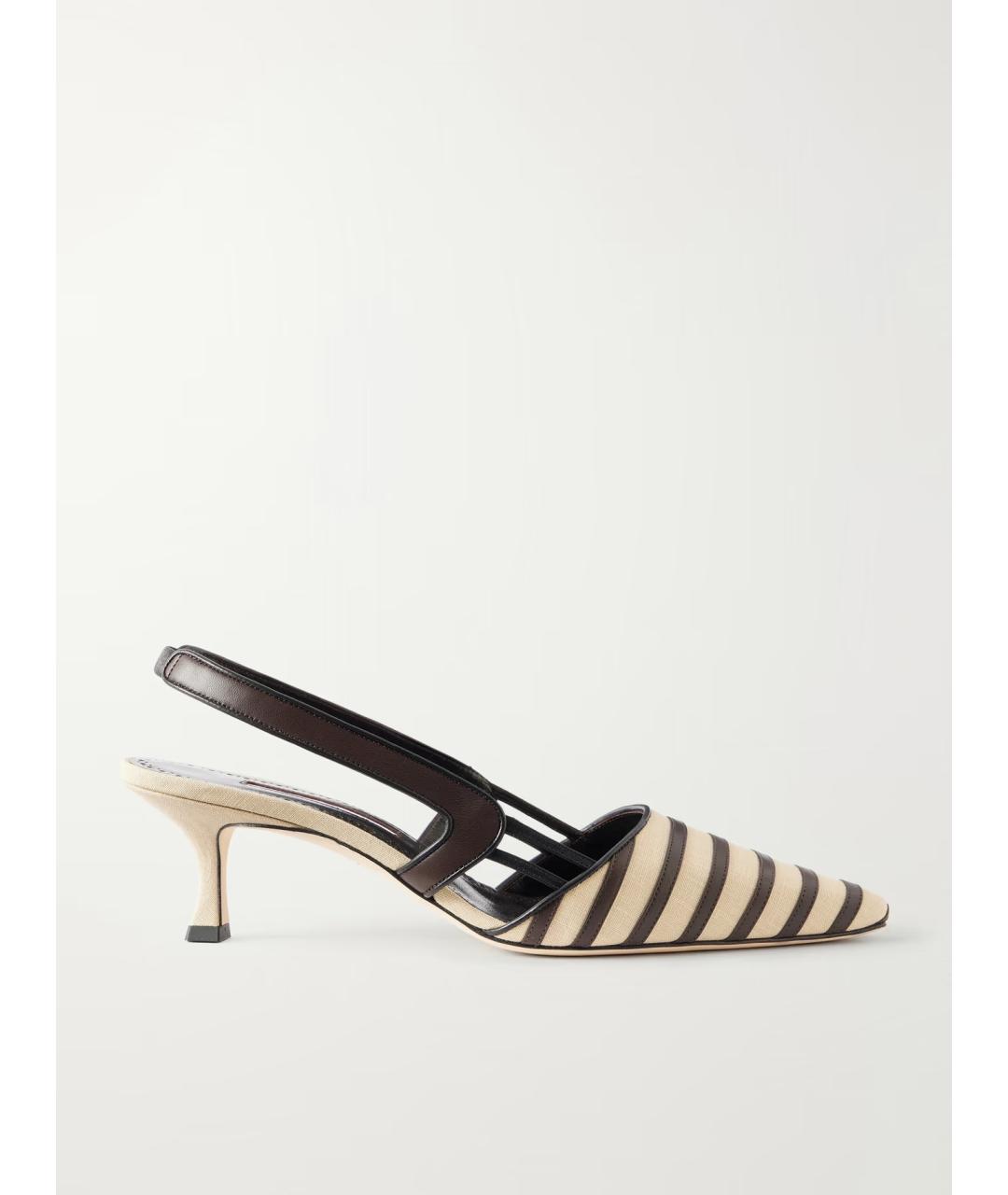 MANOLO BLAHNIK Бежевые текстильные лодочки на низком каблуке, фото 6