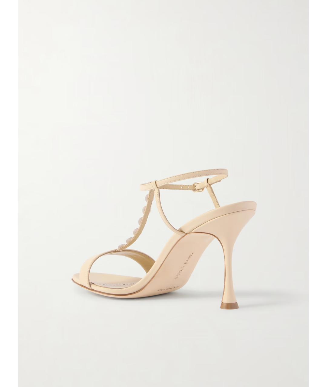 MANOLO BLAHNIK Бежевые кожаные босоножки, фото 4