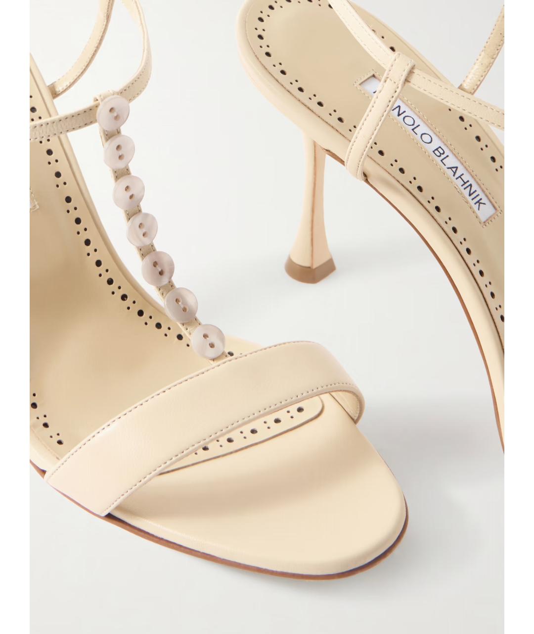 MANOLO BLAHNIK Бежевые кожаные босоножки, фото 5