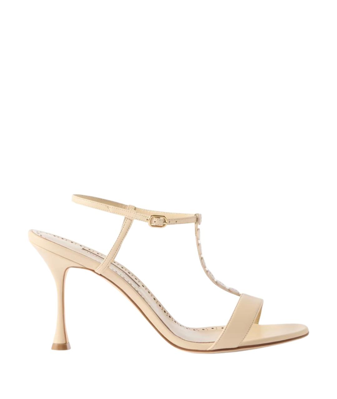 MANOLO BLAHNIK Бежевые кожаные босоножки, фото 1