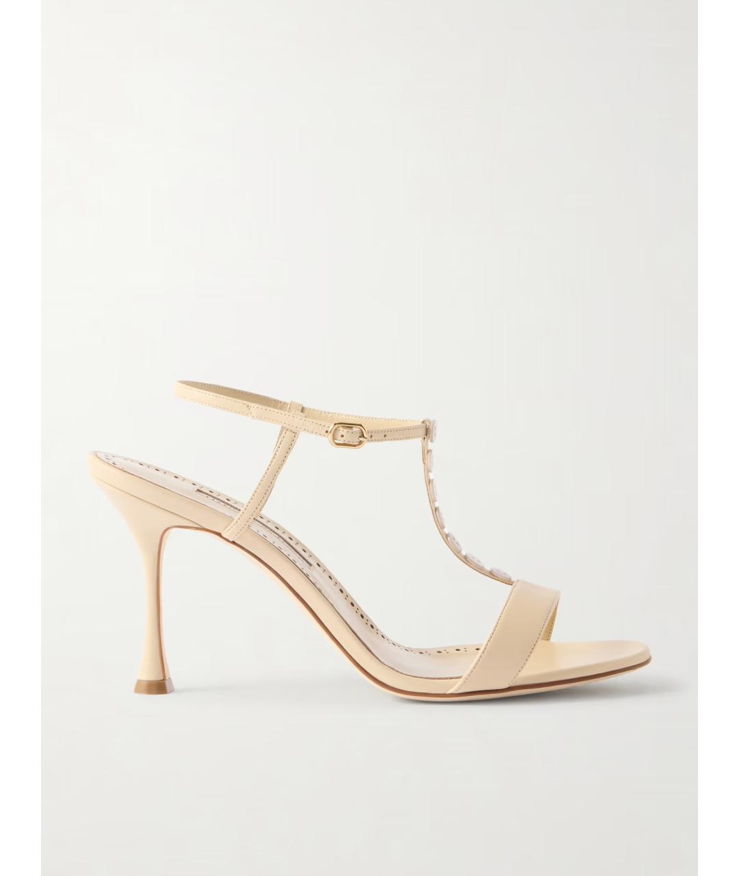MANOLO BLAHNIK Бежевые кожаные босоножки, фото 6