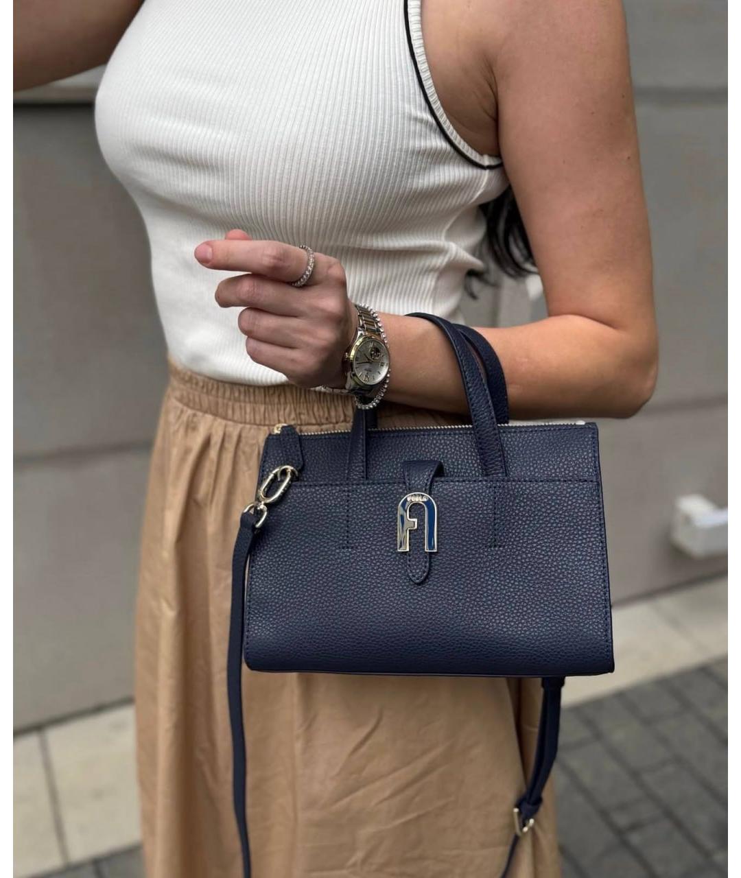 FURLA Темно-синяя кожаная сумка через плечо, фото 6