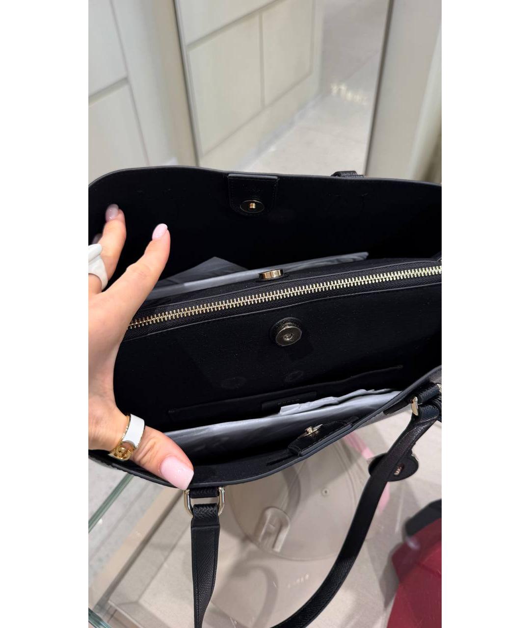 FURLA Черная кожаная сумка тоут, фото 9