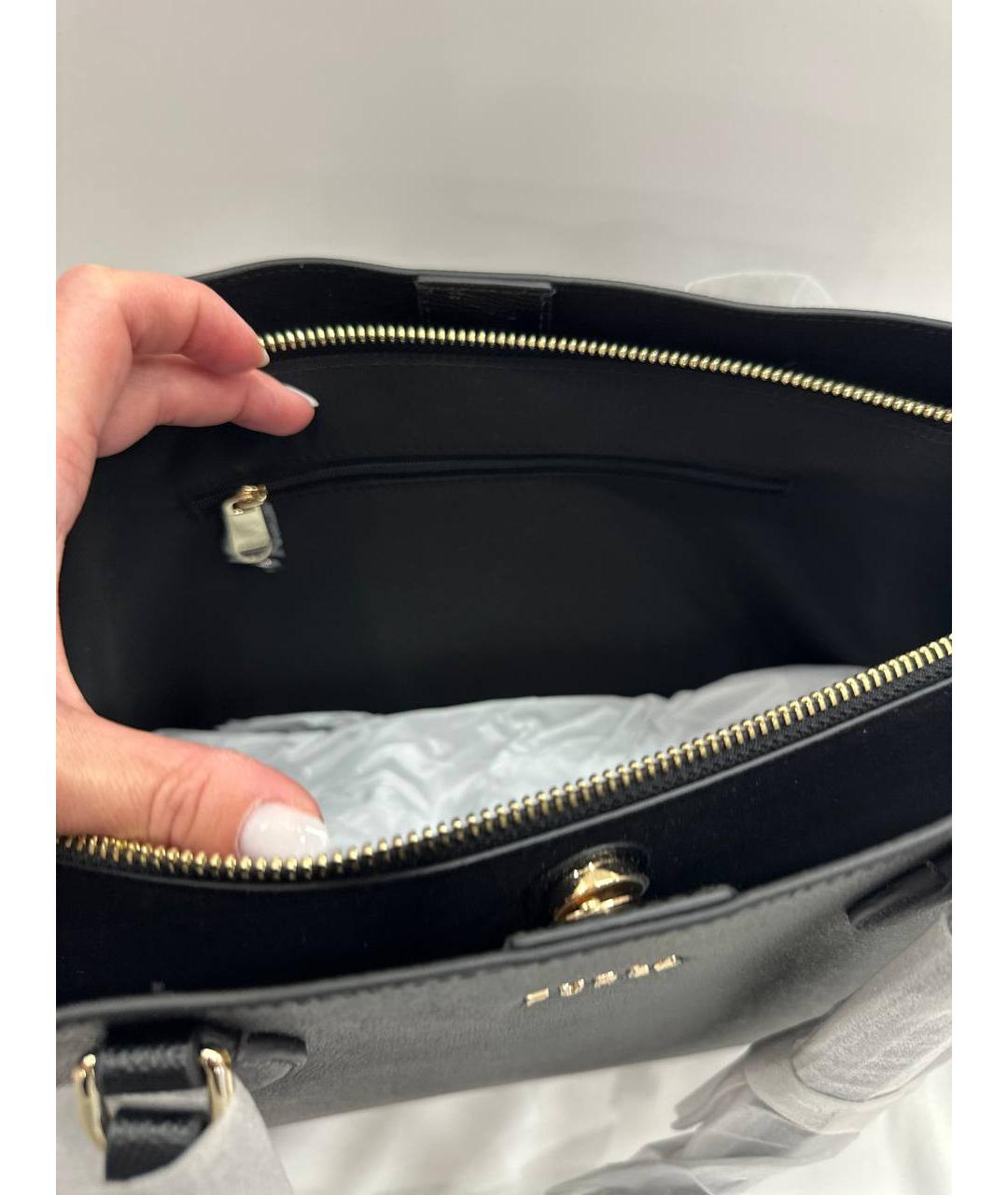 FURLA Черная кожаная сумка тоут, фото 5