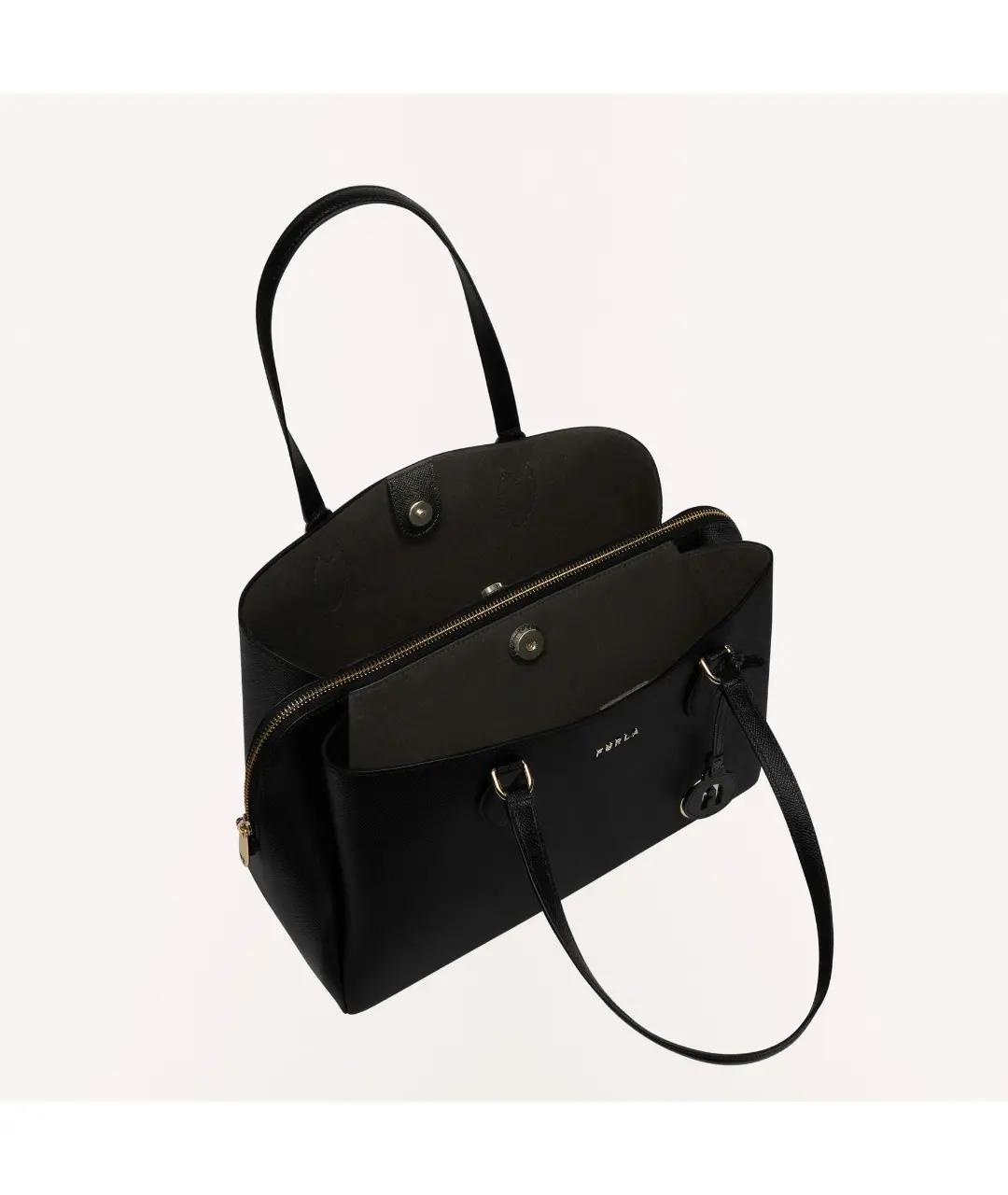 FURLA Черная кожаная сумка тоут, фото 2