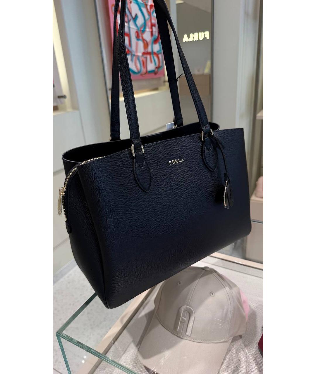 FURLA Черная кожаная сумка тоут, фото 7