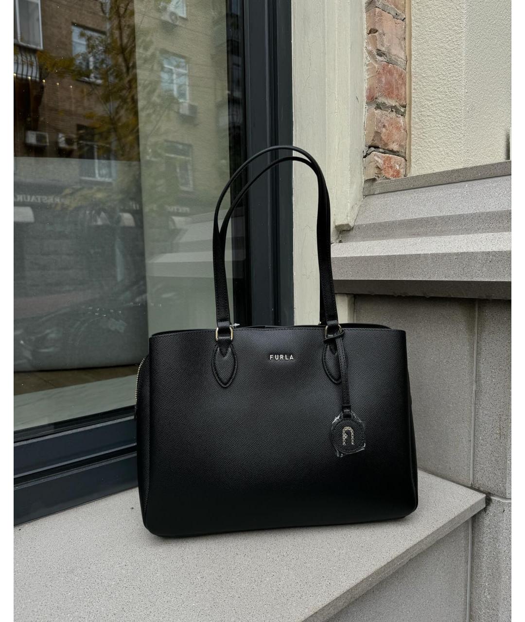 FURLA Черная кожаная сумка тоут, фото 8