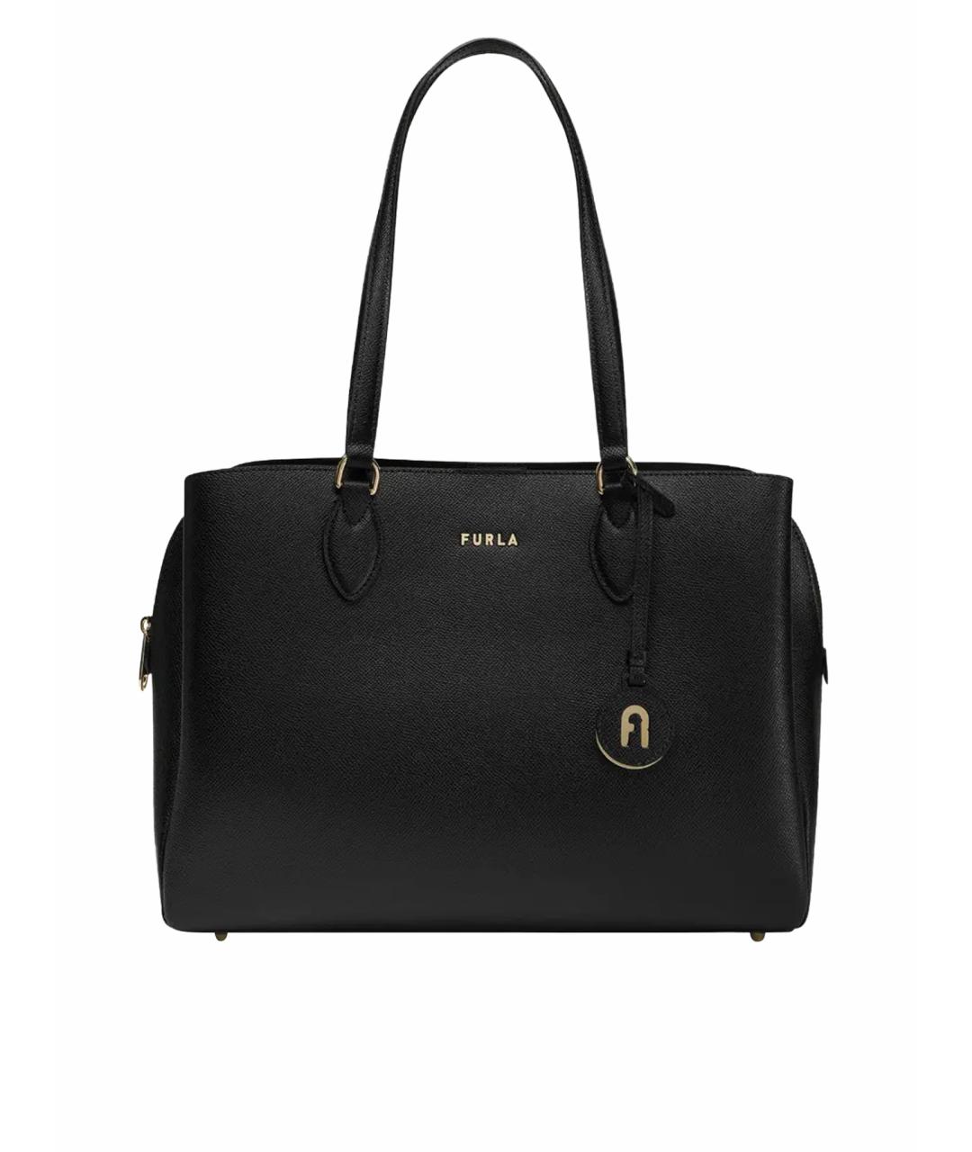 FURLA Черная кожаная сумка тоут, фото 1