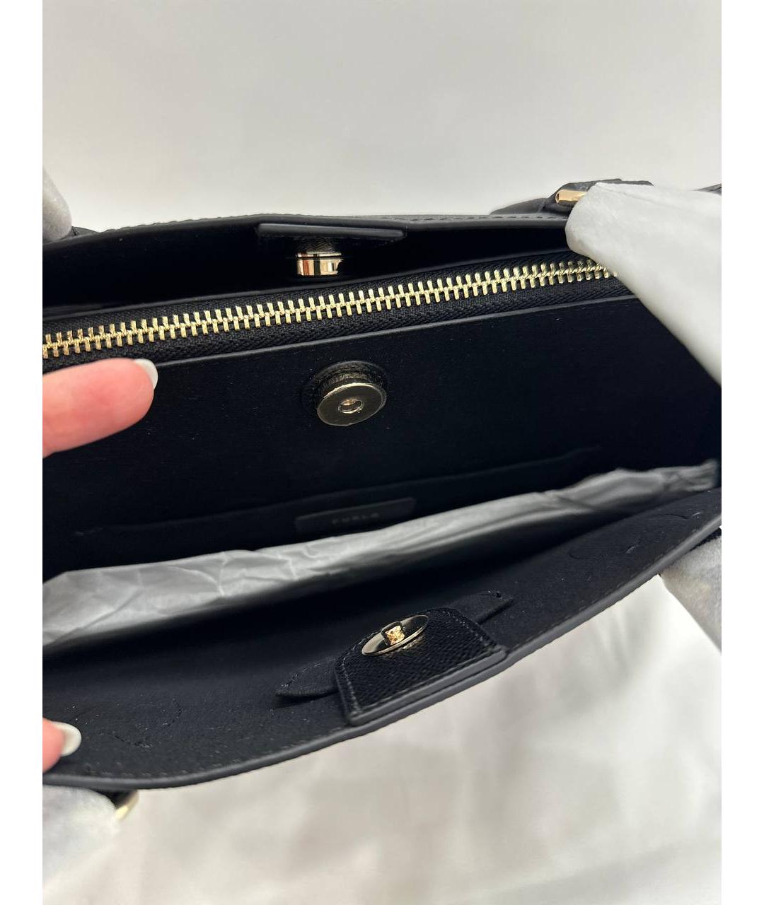 FURLA Черная кожаная сумка тоут, фото 4