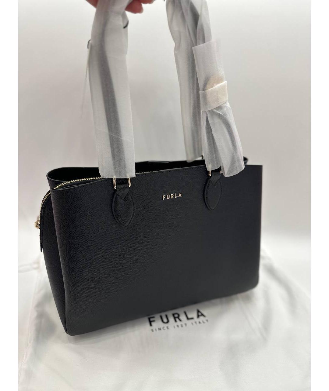 FURLA Черная кожаная сумка тоут, фото 3