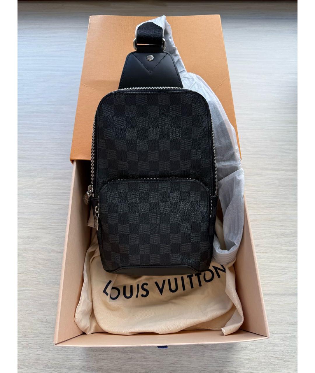LOUIS VUITTON Черная барсетка из канвы, фото 2