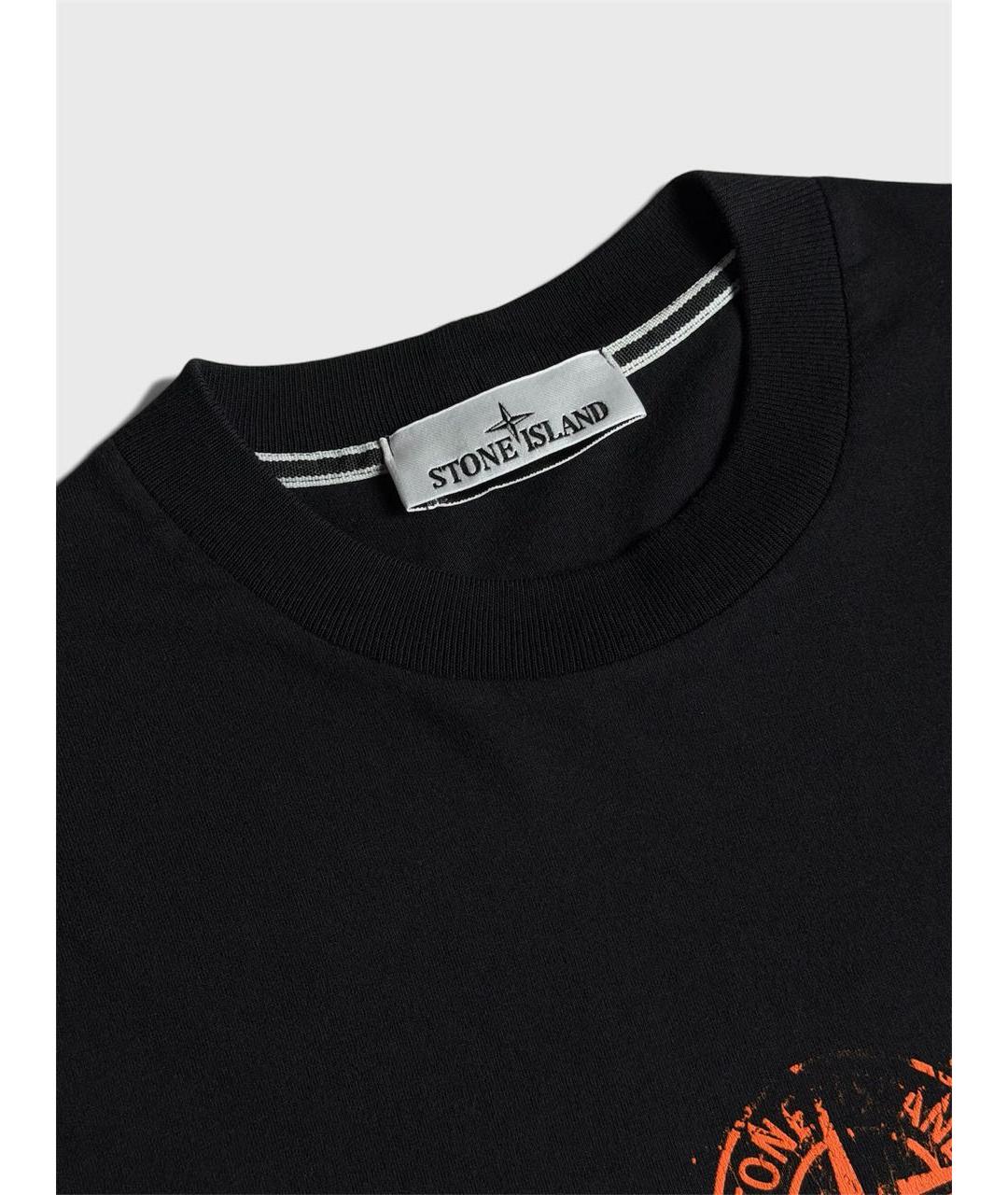 STONE ISLAND Черная хлопковая футболка, фото 3