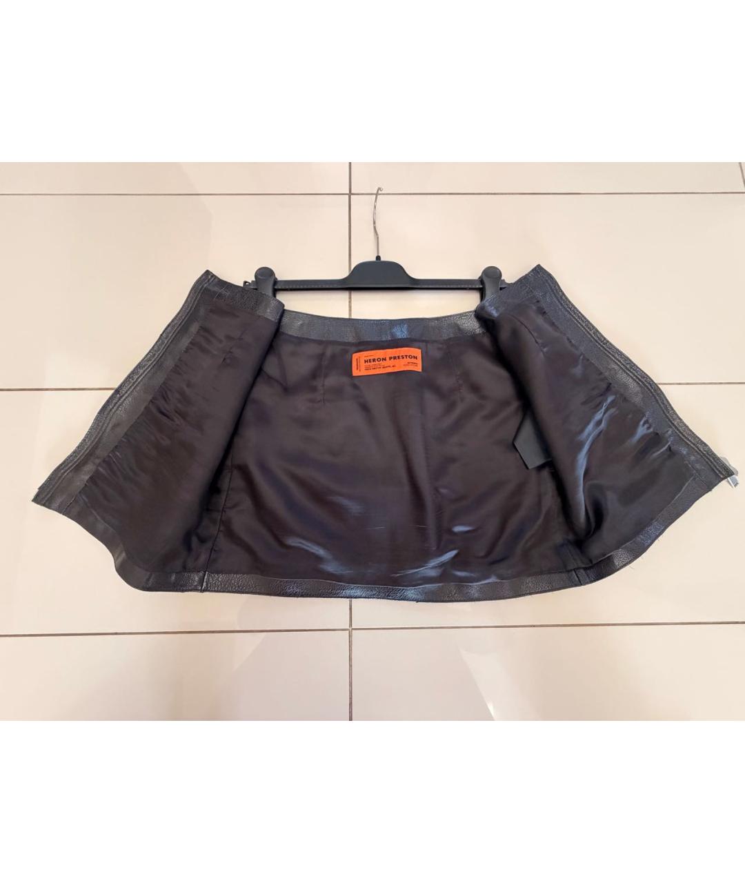 HERON PRESTON Черная кожаная юбка мини, фото 3