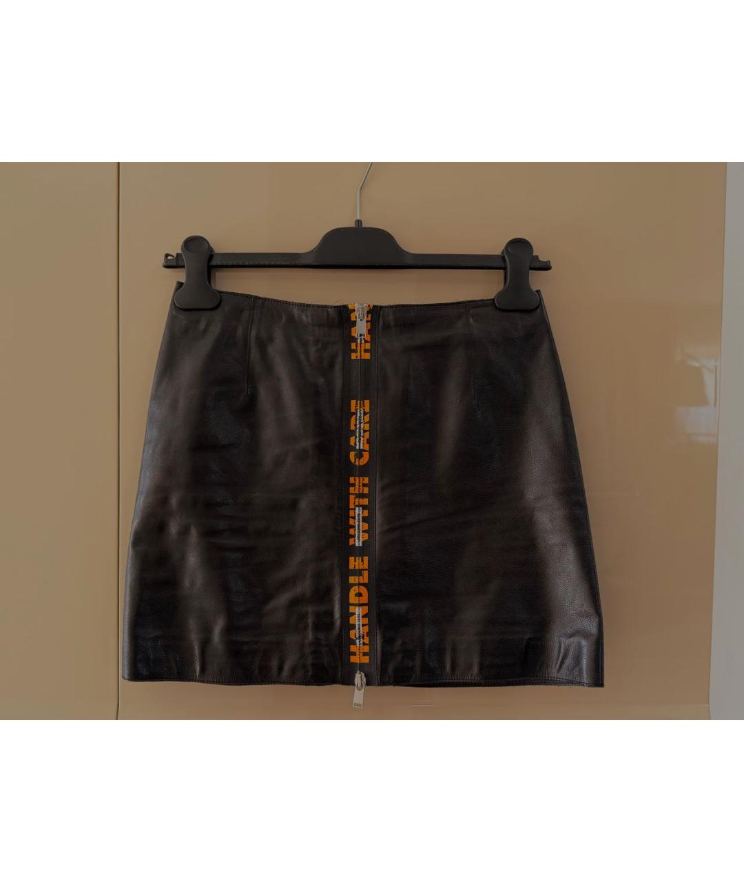 HERON PRESTON Черная кожаная юбка мини, фото 4