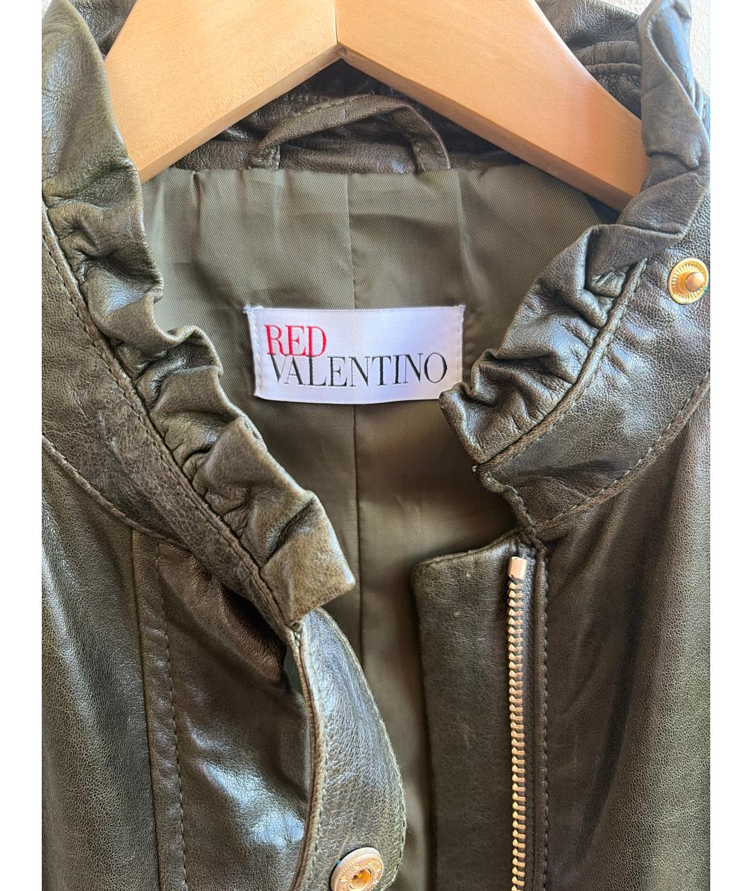 RED VALENTINO Зеленая кожаная куртка, фото 3