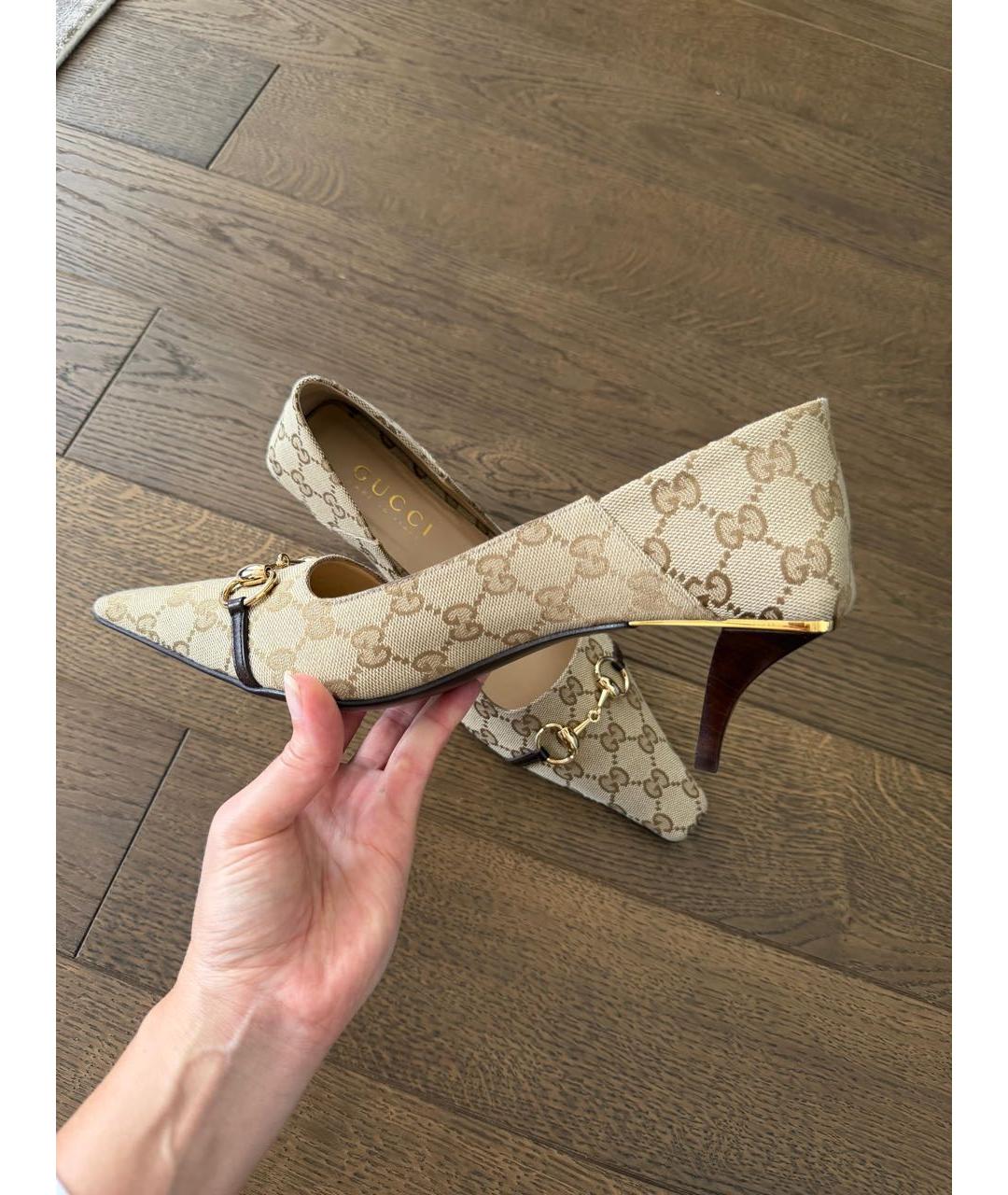 GUCCI Бежевые текстильные туфли, фото 2