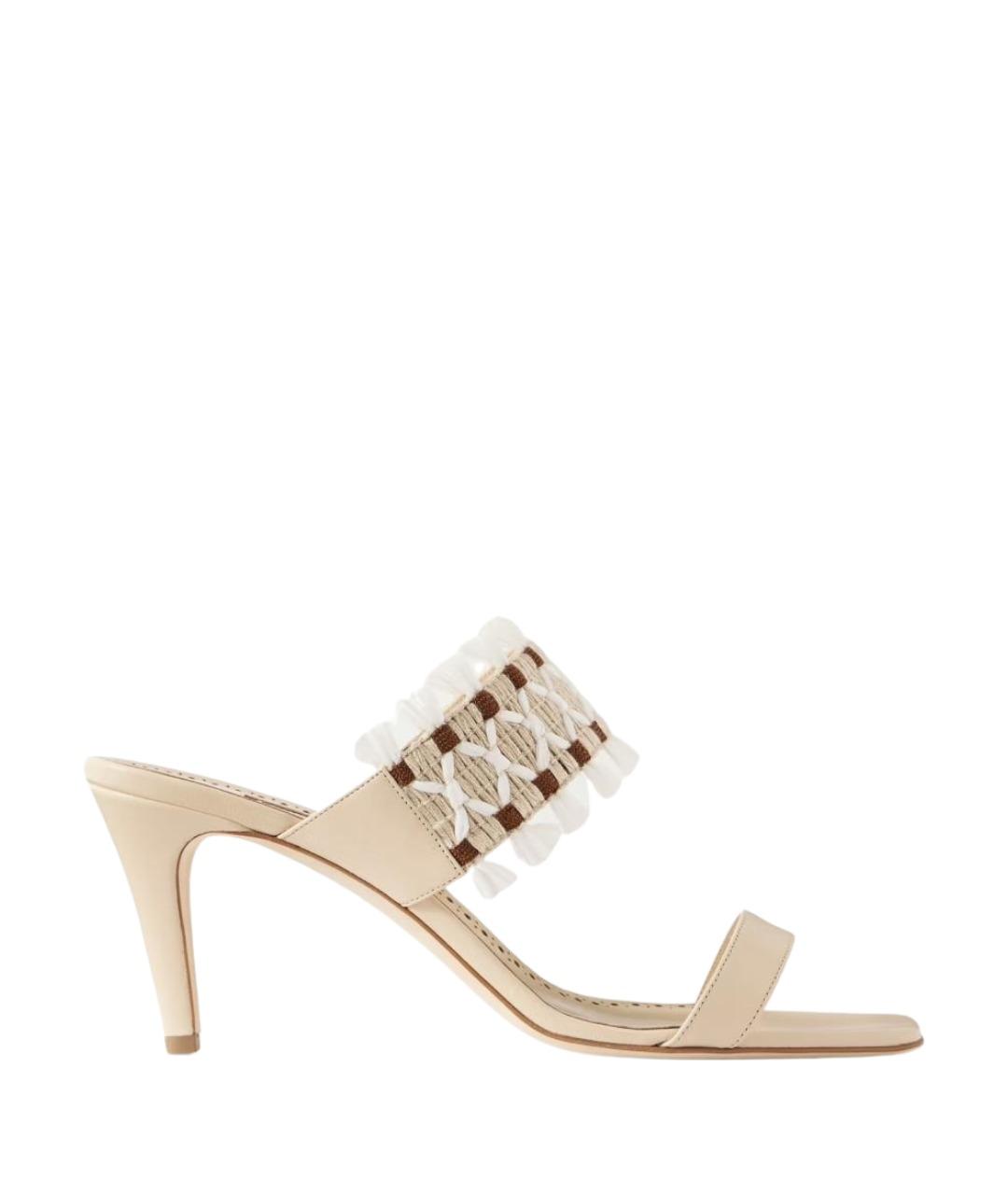 MANOLO BLAHNIK Бежевые кожаные мюли, фото 1