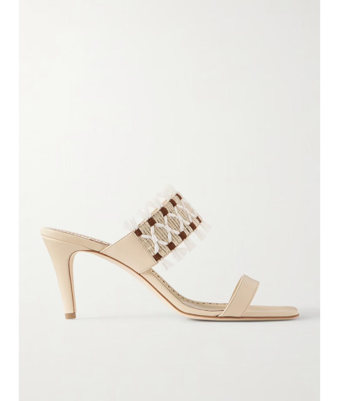 MANOLO BLAHNIK Бежевые кожаные мюли, фото 6