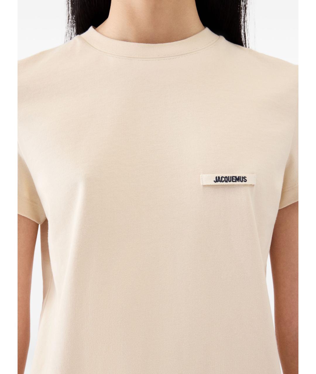 JACQUEMUS Бежевая хлопковая футболка, фото 3