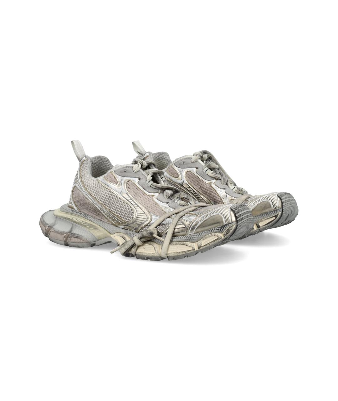 BALENCIAGA Серебряные текстильные низкие кроссовки / кеды, фото 2