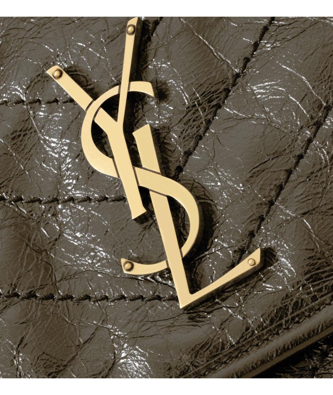 SAINT LAURENT Зеленая сумка через плечо из лакированной кожи, фото 6