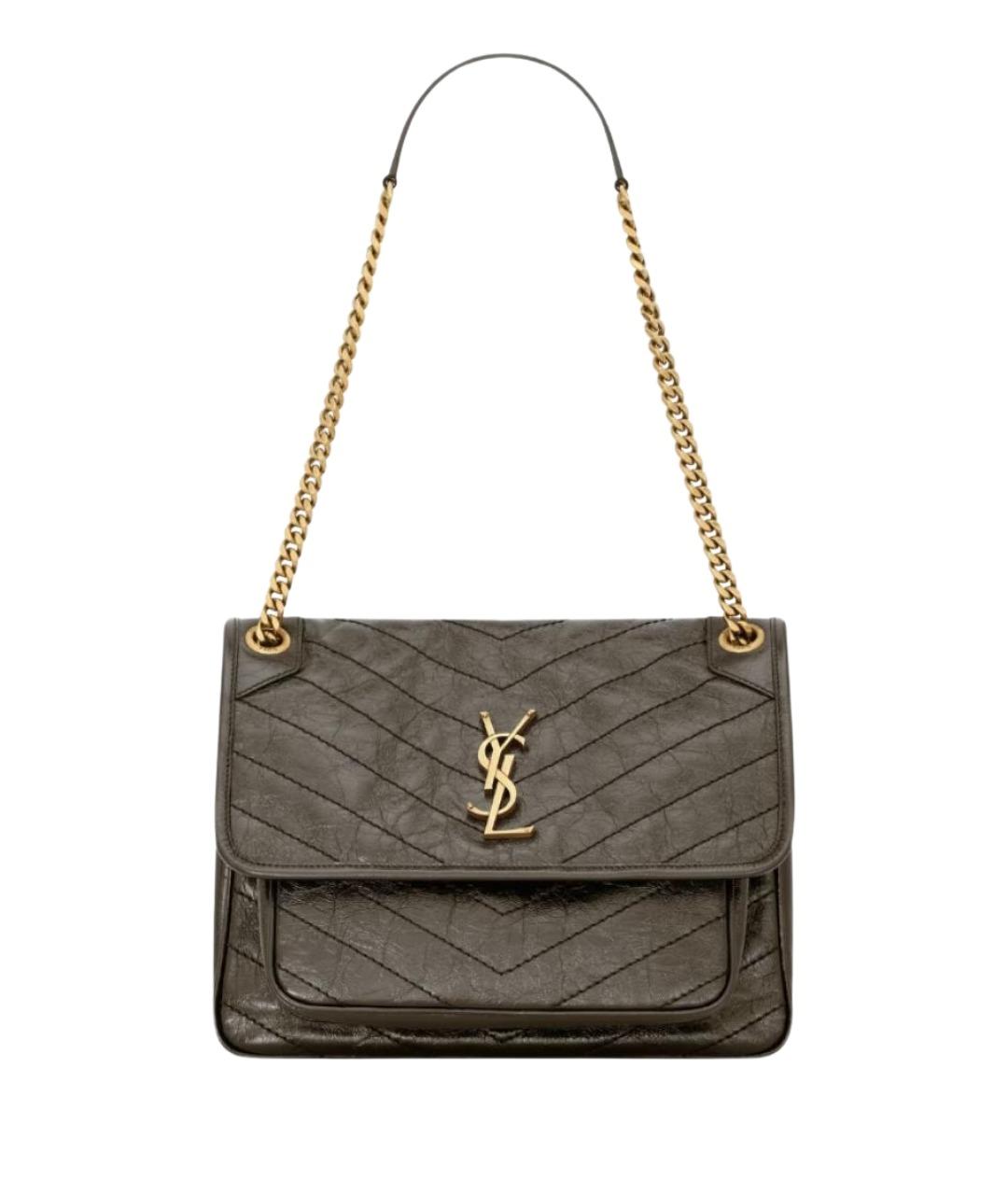 SAINT LAURENT Зеленая сумка через плечо из лакированной кожи, фото 1